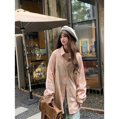 Ice Blue Plaid Long Sleeve Shirt Unisex Premium Cleanfit Denim Fabric V-neck Open Cardigan Style Holiday Vibes Short Length