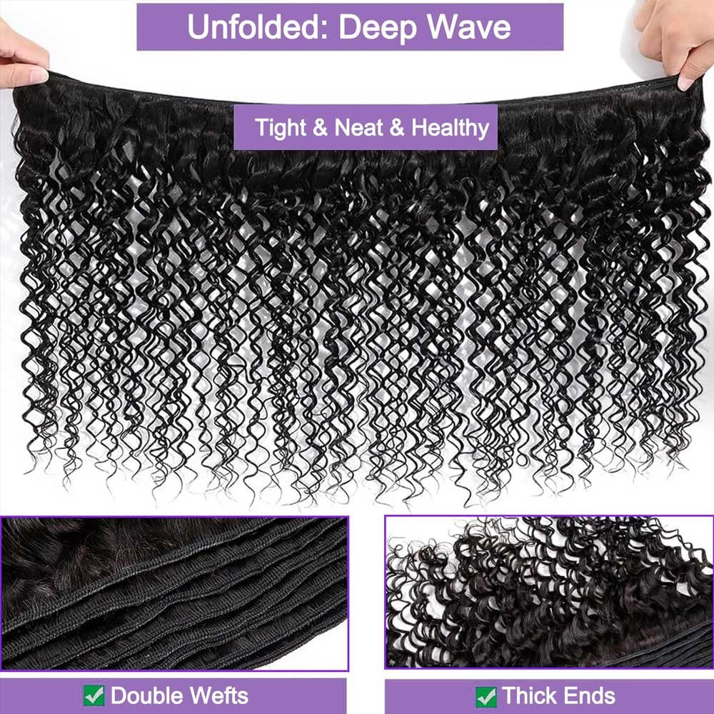 Brazilian Virgin Deep Wave Bundles 100% Unprocessed Deep Curly Human Hair 1 3 4Bundles Grade Deep Wave Human Hair Natural Color