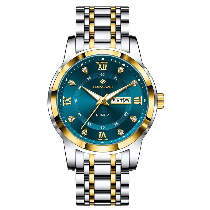 LIGE Brand BANGWEI Quartz Man Watch Fashion Stainless Steel Band Business Luxury Diamond Waterproof Calendar Watches for Men+Box