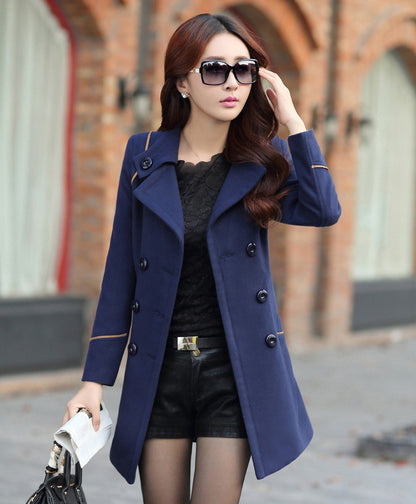 Autumn Winter Women Wool Coat 2024 Ladies Woolen Long Coat Female Fashion Slim-fit Double-Breasted Jacket with Belt S-3XL