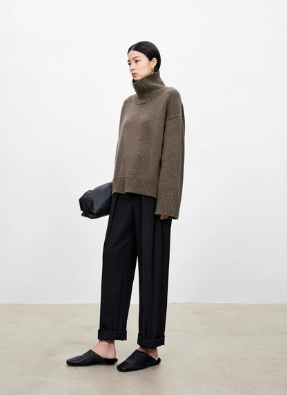 Thickened turtleneck 100% pure cashmere sweater women's loose lazy knit silhouette sweater European products