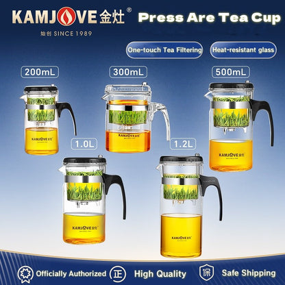 KAMJOVE Tea Pot for Infusions One-touch Tea Filtering Heat-resistant Glass Tea Cup 200/300/500/1000/1200ML Tea Brewing Kettle