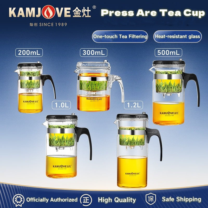 KAMJOVE Tea Pot for Infusions One-touch Tea Filtering Heat-resistant Glass Tea Cup 200/300/500/1000/1200ML Tea Brewing Kettle