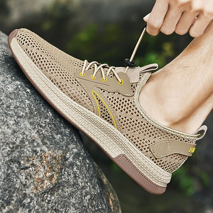 Sapatos Masculinos Casuais de Couro Genuíno para Exteriores Marca de Sapatos Masculinos para Escalada Caminhada Viagem Sapatilhas Respiráveis Masculinas Calçados de Verão