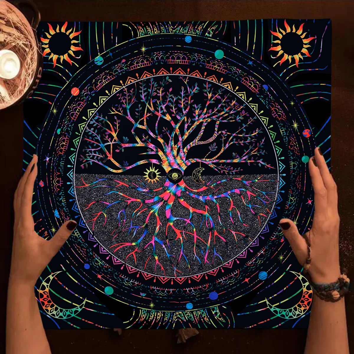 Colorful Life Tree Tarot Tablecloth Altar Cloth Sun And Moon Tarot Cards Table Cloth For Witchcraft Astrology Oracle Card Mat