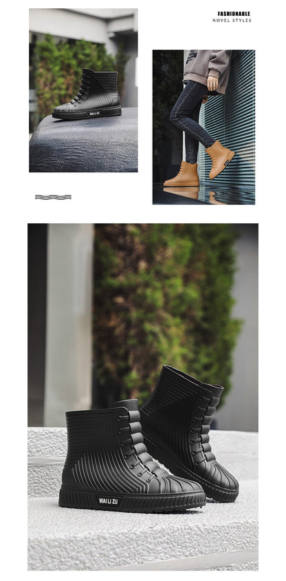 Versatile Casual Short-barreled Waterproof Shoes Men Women Lined With Fleece Warmth Anti-slip Wear-resistant Outdoors Rain Boots