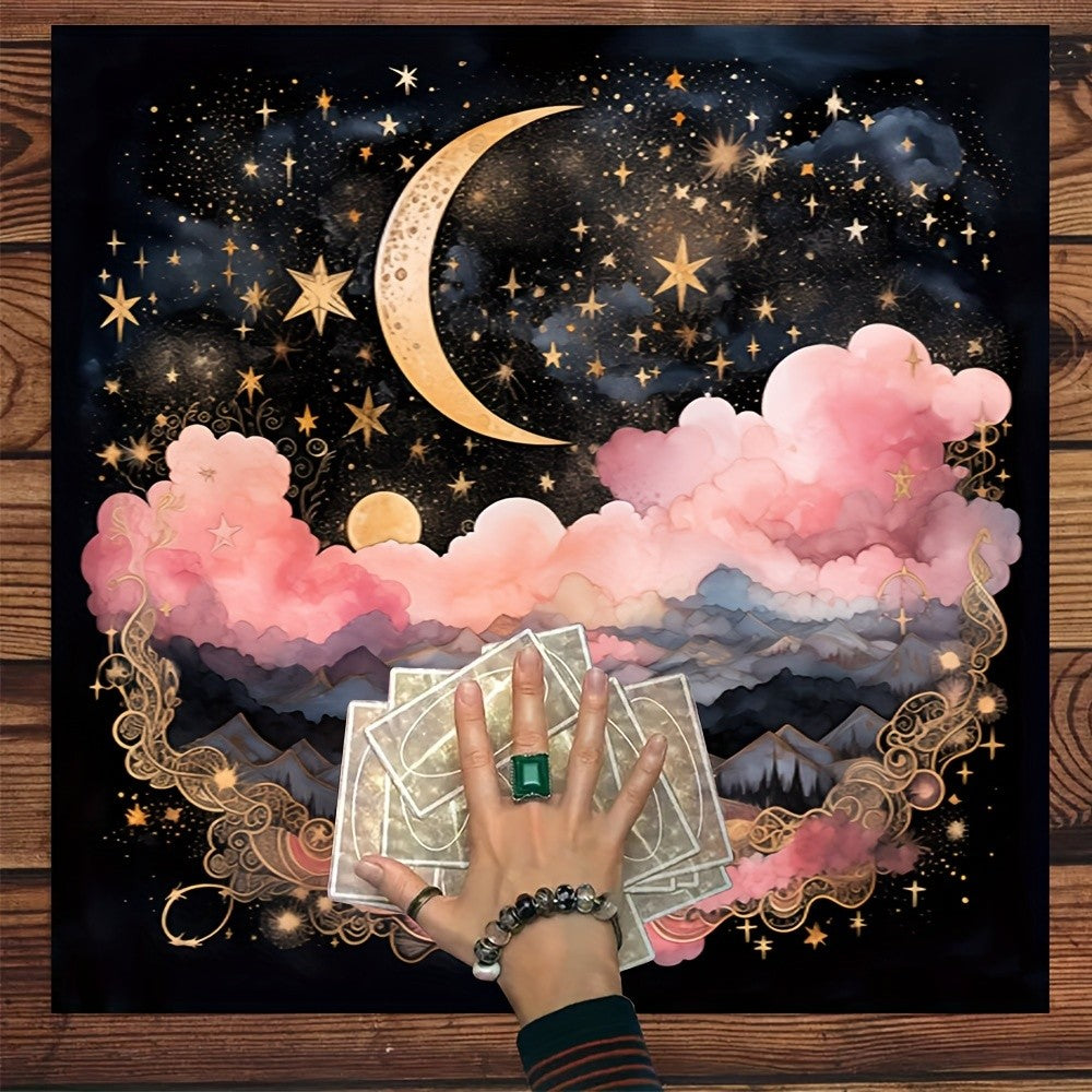 VIKAMA Starry Night Moon and Stars Tarot Divination Cloth Mystical Witchcraft Altar Tablecloth Decorative Divination Mat