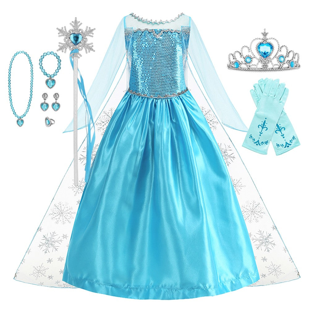 2026 Vestidos Snow Queen Princess Dress Girls Costume Halloween Kids Role-play Carnival Children Birthday Party Dress