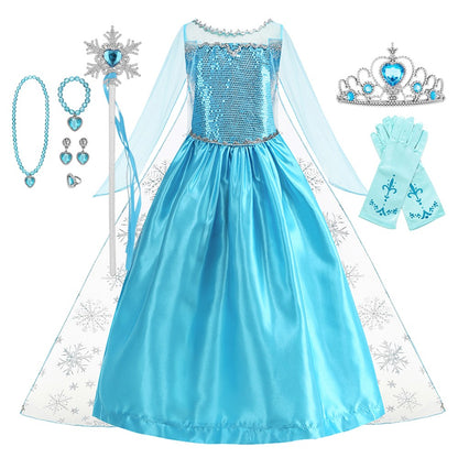 2026 Vestidos Snow Queen Princess Dress Girls Costume Halloween Kids Role-play Carnival Children Birthday Party Dress