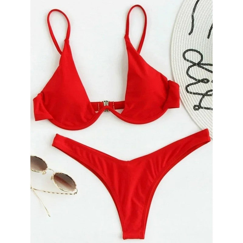 Split Bikini Push Up Swimsuit Women Sexy Triangle High Cut Thong Bikini Set Summer 2025 New Beach Vacation Bathing Suit 2 Piece