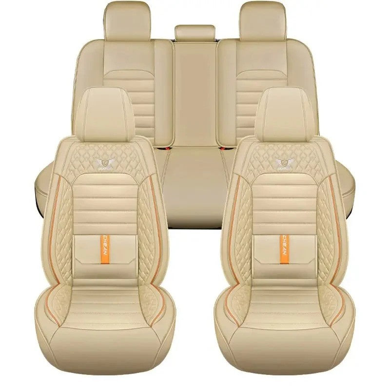 Conjunto Completo de 5 Peças de Capas de Banco de Carro em Couro Napa Respirável - Luxo Ajustado, Design Ergonômico com Suporte Lombar Fixo
