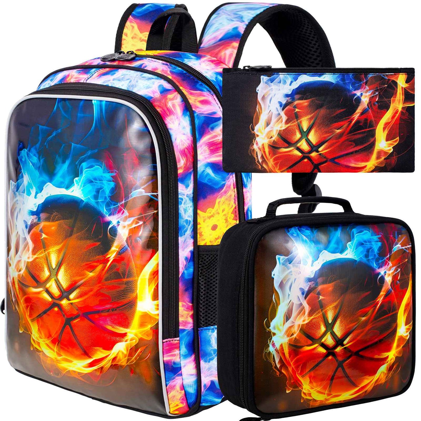 Mochila de Futebol para Meninos 3 Peças, Mochila Escolar Infantil com Lancheira, Mochila Escolar de 17" Resistente à Água para Adolescentes do Ensino Fundamental e Médio