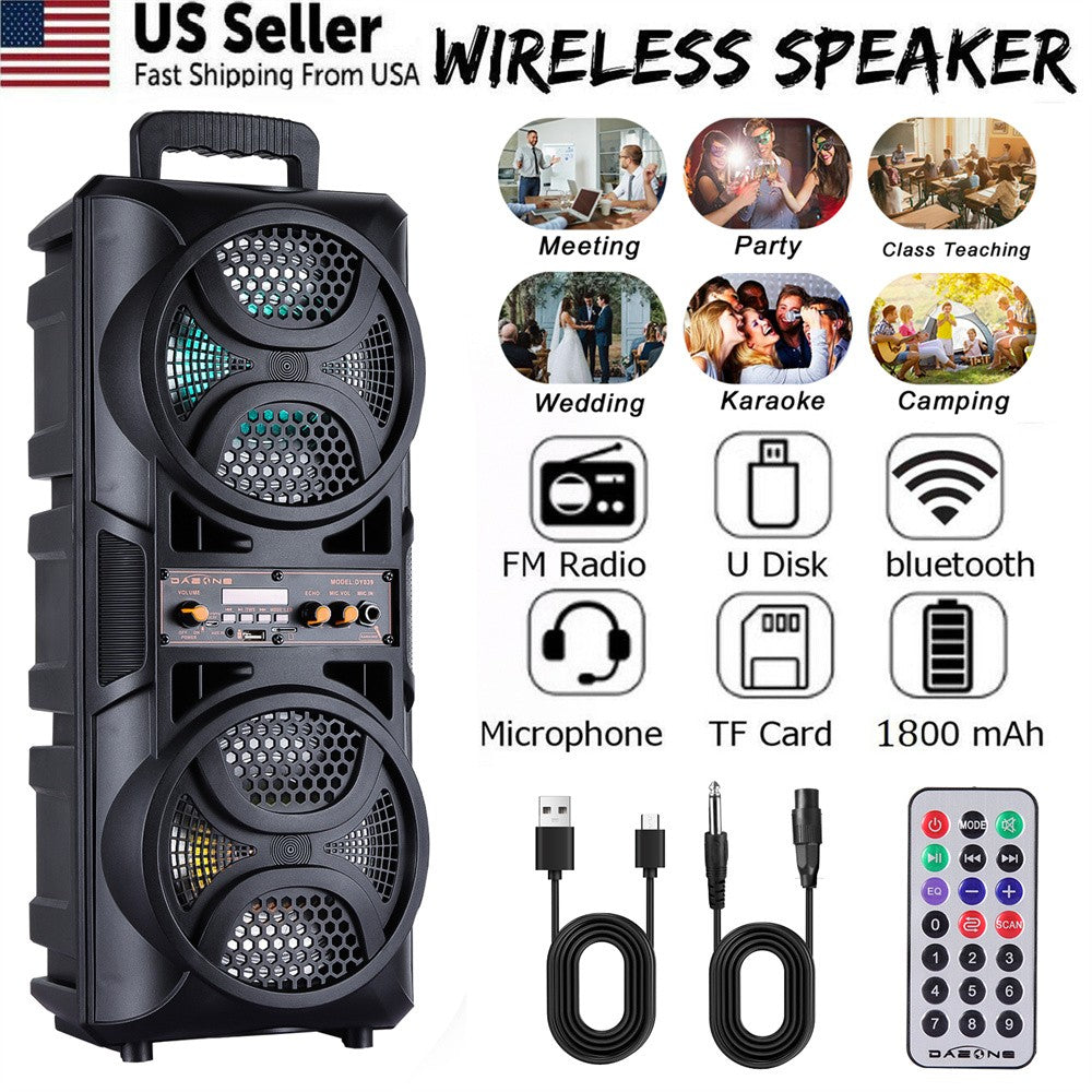 3000W Portable Bluetooth Party Speaker Dual 6.5 inch Subwoofer Rechargeable Heavy Bass Sound System Wireless Speaker
