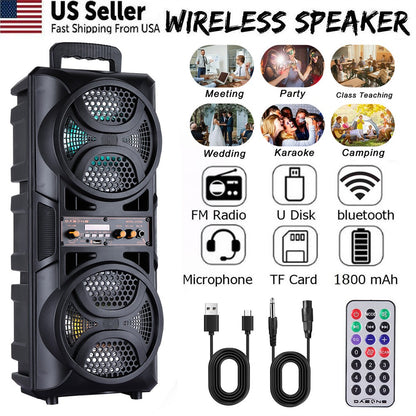 3000W Portable Bluetooth Party Speaker Dual 6.5 inch Subwoofer Rechargeable Heavy Bass Sound System Wireless Speaker