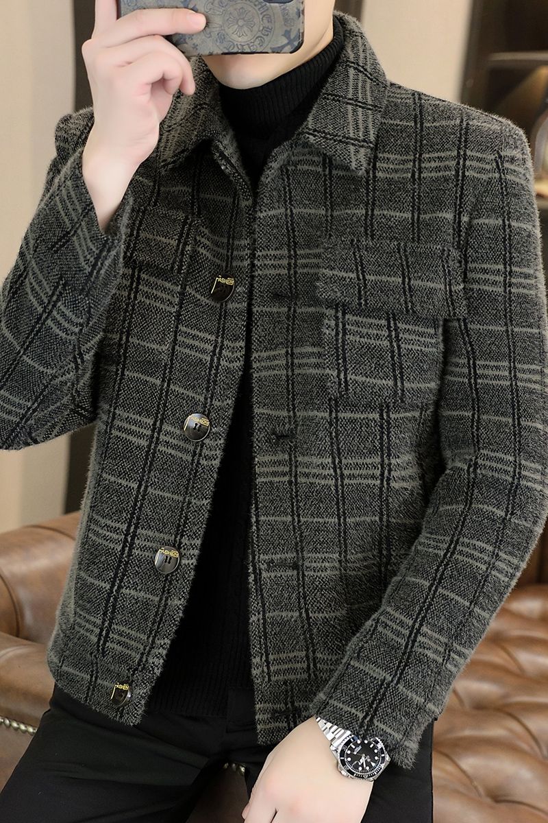 2023 Winter Plaid Woolen Jackets Men Fashion Slim Fit Thickened and Warm Trench Coat Casual Business Streetwear Overcoat M-4XL