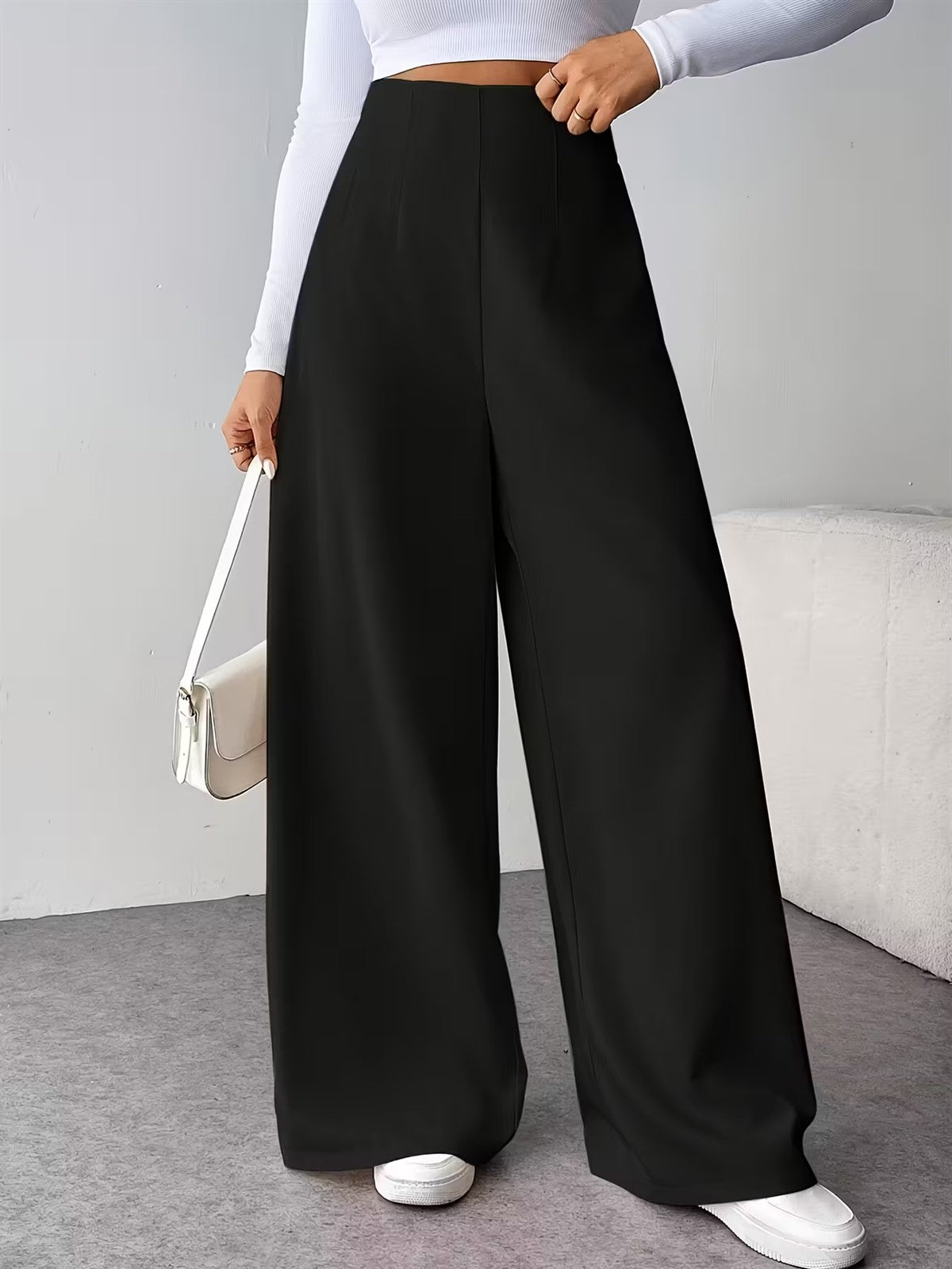 Women Elegant Wide Leg Pant 2025 Fashion New In High Waist Solid Trousers Office Lady French Pants Female Casual Street Clothing
