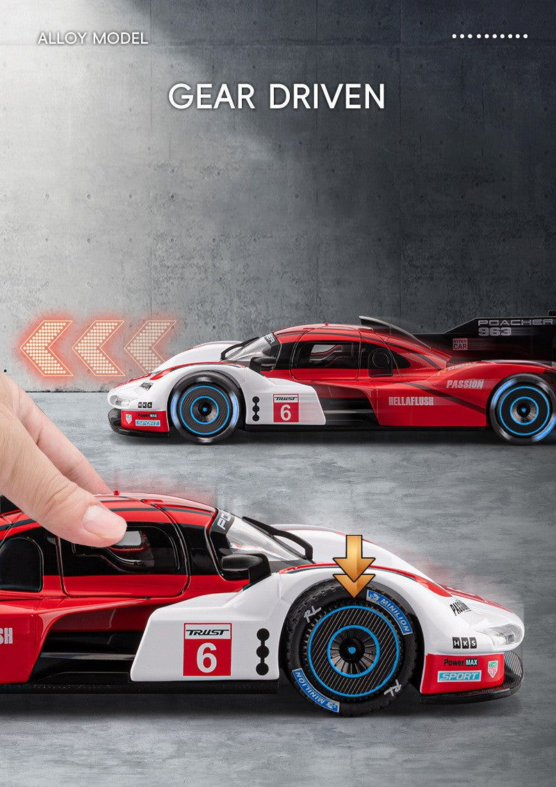 1:22 963 Corrida de Endurance de 24 Horas Modelo de Carro em Liga de Metal Diecast Carro Miniatura com Luz e Som Coleção Carro de Brinquedo para Crianças