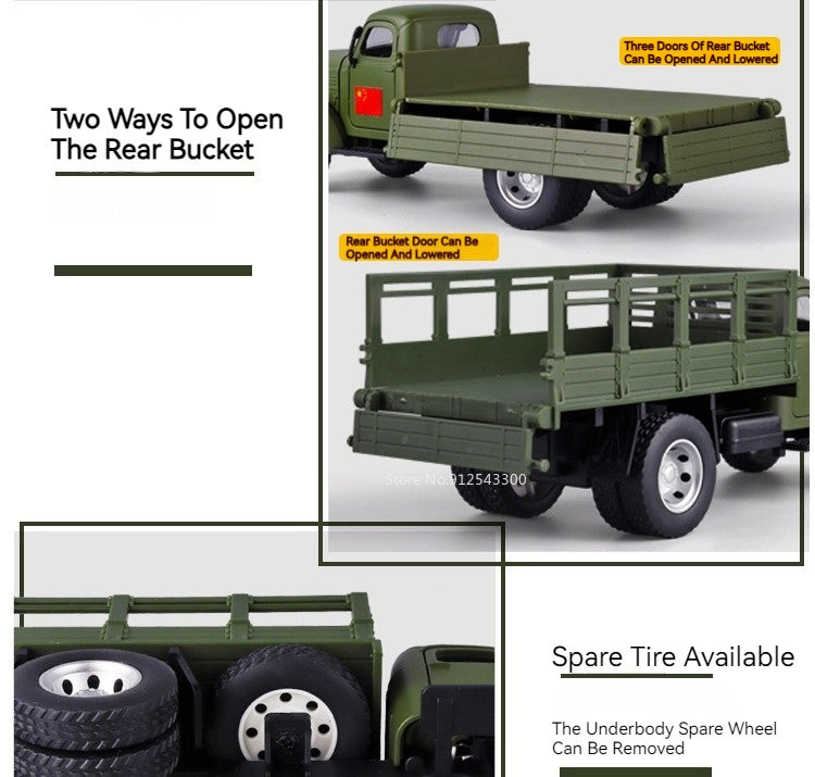 1:24 CA10 Vintage Truck Armored Car Model Toy Alloy Diecast Military Carrier Transport Vehicles Models Sound Light Kids Gifts