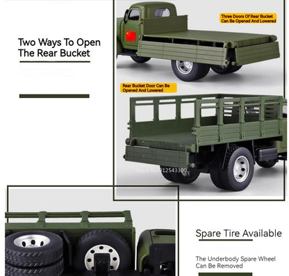 1:24 CA10 Vintage Truck Armored Car Model Toy Alloy Diecast Military Carrier Transport Vehicles Models Sound Light Kids Gifts