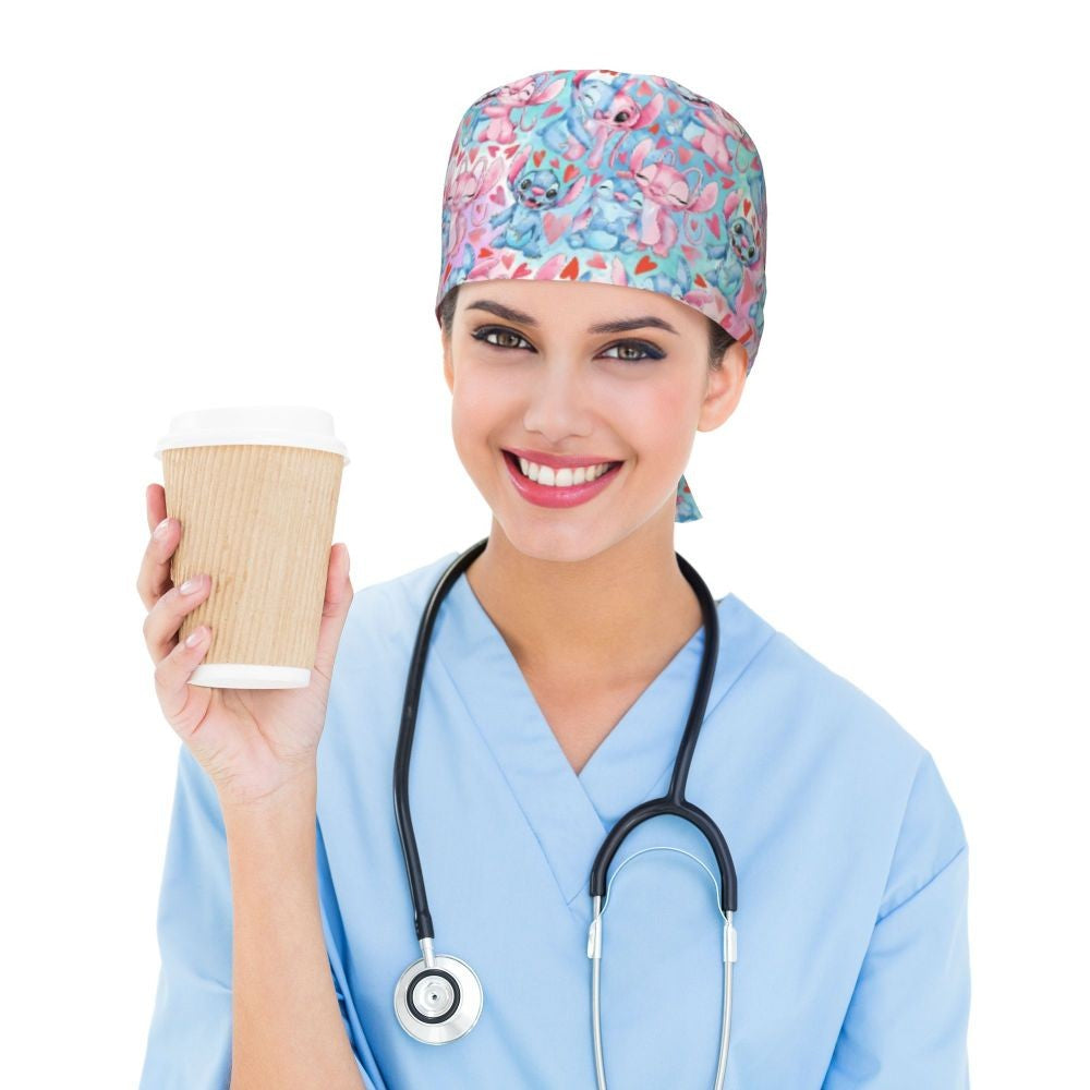 Custom Retro Cartoon Cleaning Working Cap Comfortable  Stitch Ohana Scrub Cap Surgicals Hat Nurse Scrubs Hat For Dentist