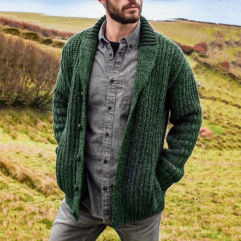 Autumn and winter men's Cardigan European and n pure color long sleeve slim knitted sweater coat, sweater man
