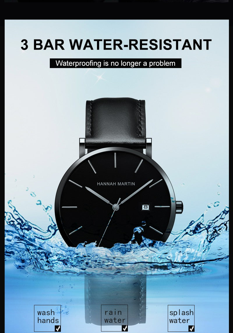 Classic Bauhaus Design Men Watch Dark Blue  Japan Quartz Waterproof Stainless Steel Fashion Business Calendar Ultra Thin Watches