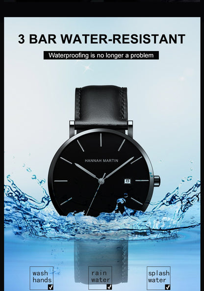 Classic Bauhaus Design Men Watch Dark Blue  Japan Quartz Waterproof Stainless Steel Fashion Business Calendar Ultra Thin Watches