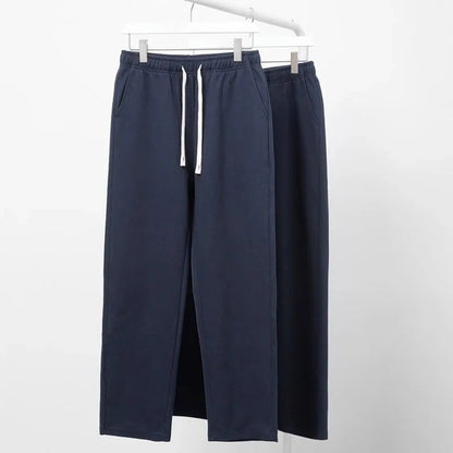 Men's Casual Pants Solid Elastic Waist Pocket Drawstring Loose Straight Sports Versatile Trouser Male Sweatpant Solid Breathable