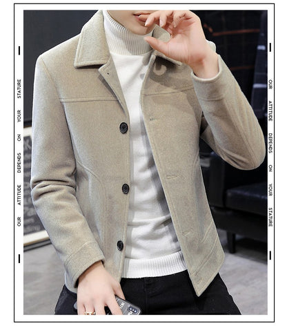 Autumn Winter Short Woolen Coat Merino Wool Men Korean Mink Imitation Jacket Trendy Heavy Clothes Mens Overcoat Heren Jas