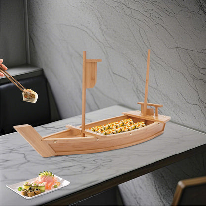 28in Bamboo Sushi Boat Serving Tray, 70cm Log Color Assembly Required Sushi Boat Serving Tray for Business or Personal Parties