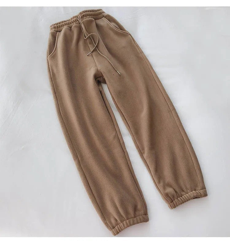 Thick Warm Fleece Lined Wide Leg Casual Sweatpants Women's Autumn Winter plus Size Cuffed Slimming Loose Fit Sport Pants