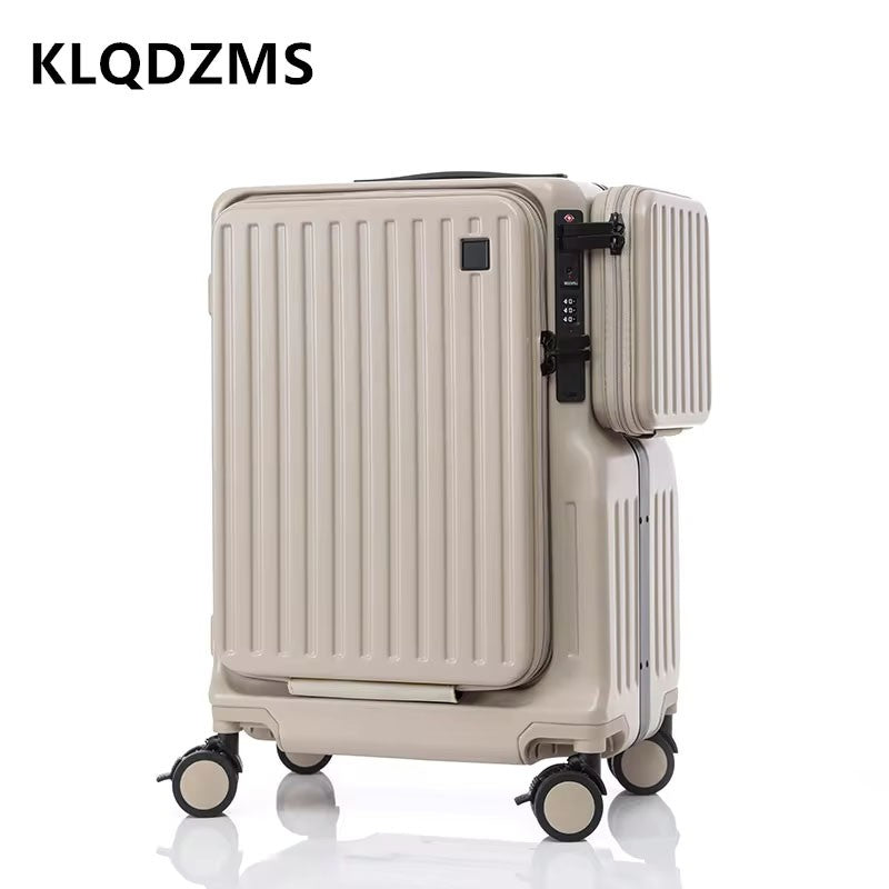 KLQDZMS Multifunctional Suitcase Front Opening Boarding Case USB Charging Trolley Case 20 Inch ABS + PC Laptop Cabin Luggage