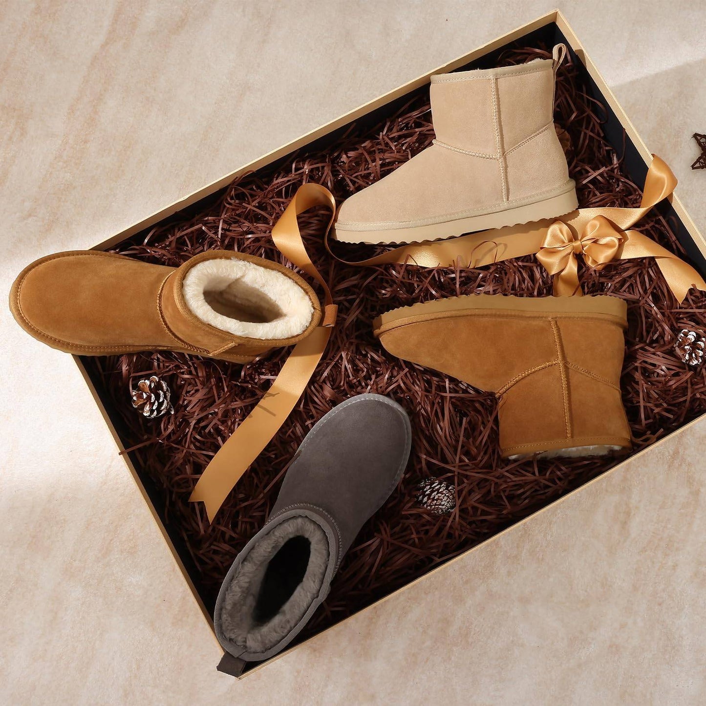 Evshine Winter Mini Snow Boots For Women Plush Lined Warm Suede Snow Boots Comfy Fuzzy Boots Fur Home Ankle Boots Lady Snow Boot