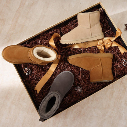 Evshine Winter Mini Snow Boots For Women Plush Lined Warm Suede Snow Boots Comfy Fuzzy Boots Fur Home Ankle Boots Lady Snow Boot