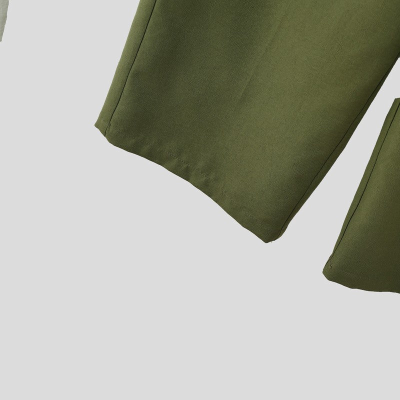 INCERUN Men Sets Solid Color Pleated Shirt & Pants Two Pieces Sets Loose Streetwear 2025 Fashion Men's Casual Suits S-5XL