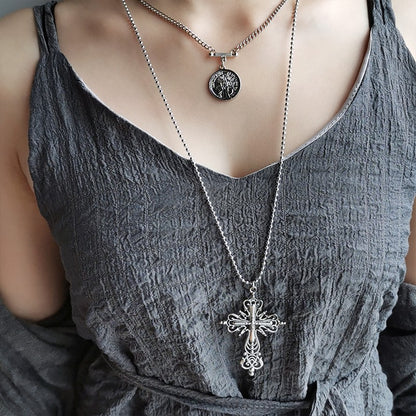 Gothic Big Zircon Cross Necklace Unisex Y2K Irregular Goth Large Cross Pendant Necklaces  for Men Women Couple Necklace Jewelry