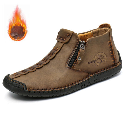 Men'S Fall And Winter Outdoor Padded Warm Leather Stitching Zipper Fashion Low Ankle Boots Composite Slip On Work Boots Botas