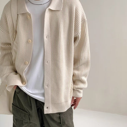 Autumn Winter Men's Knitwear Cardigan Sweater Male Solid Color Turn-Down Collar Sweater Coats Y2K Hip-Hop Streetwear Cardigan