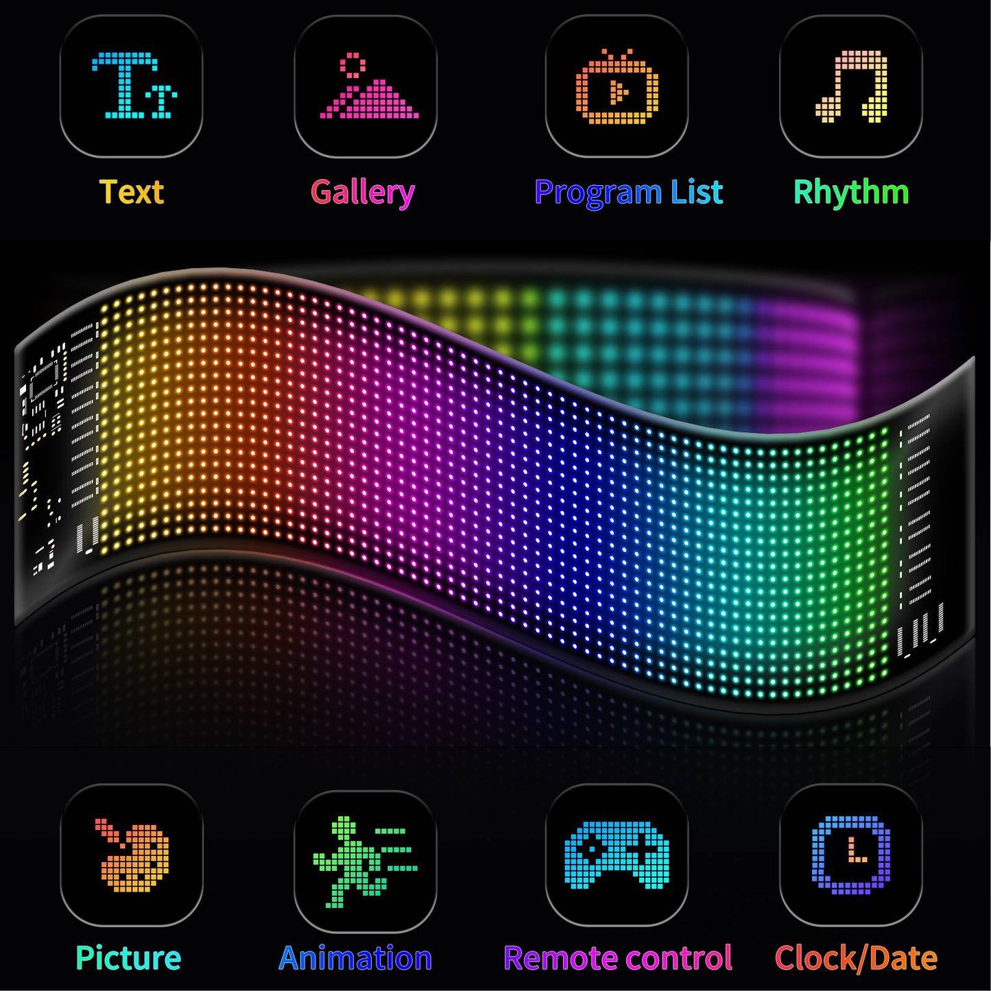 Painel de Pixels LED Flexível para Caminhão, Olhos de LED Brilhantes com Rolagem, Sinal de Carro LED USB com Controle Bluetooth por Aplicativo DIY