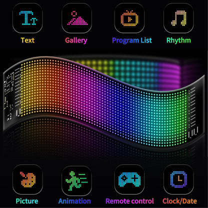 Painel de Pixels LED Flexível para Caminhão, Olhos de LED Brilhantes com Rolagem, Sinal de Carro LED USB com Controle Bluetooth por Aplicativo DIY
