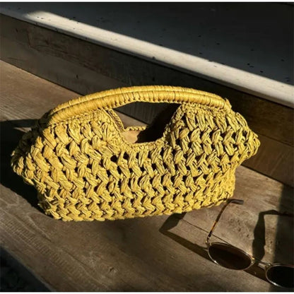 Elegant Luxury Woven Clutch Bag Large Capacity Simple Texture Women Handbag Straw Beach Bag Wallet Seaside Vacation
