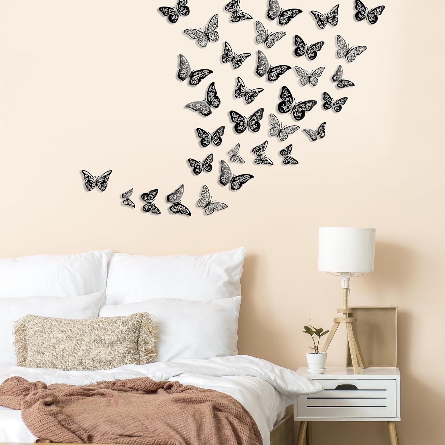 48 Pcs Silver Butterfly Decorations Butterfly Wall Decor 3D Butterfly Party Decorations Butterflies for Bouquet Cake Decorating