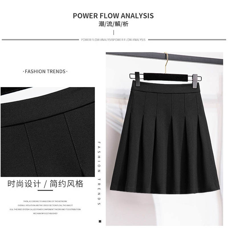 150Kg Plus Size Women's Autumn Loose Pleated A-Line Skirt 4XL 5XL 6XL 7XL 8XL 9XL Solid Elastic Waist Skirt Black