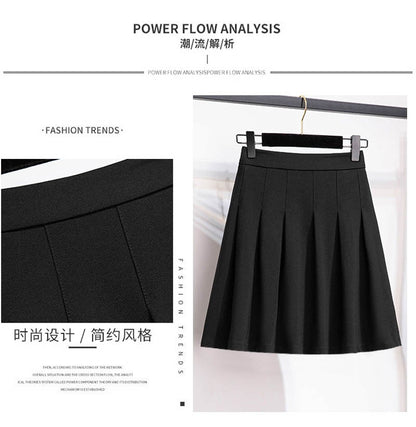 150Kg Plus Size Women's Autumn Loose Pleated A-Line Skirt 4XL 5XL 6XL 7XL 8XL 9XL Solid Elastic Waist Skirt Black