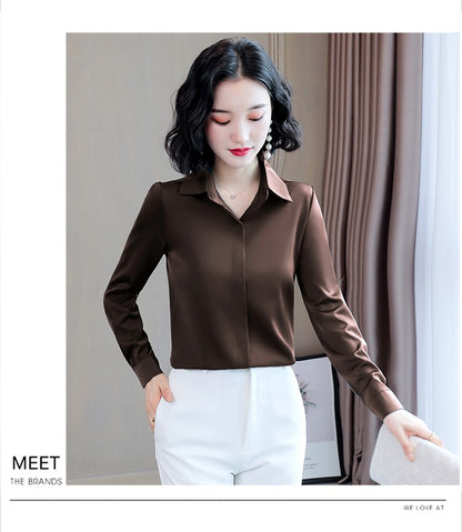 Women Silk Office Shirt 2025 Fashion Long Sleeve Casual Female Tops Elegant Ladies Vintage White Satin Blouses Shirts Oversized