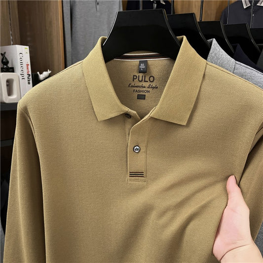 100Cotton High-Quality Men's Polo Shirt Placket Embroid Breathable Long Sleeve Autumn Lapel T-Shirt Business Casual Menswear