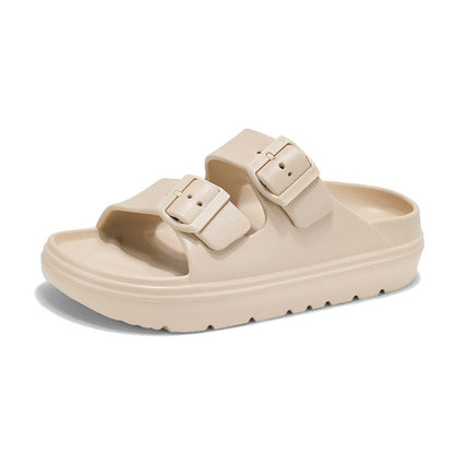 Kidmi New Summer Platform Women's Slippers Outdoor Double Buckle Embellished Sandals Non-slip Breathable Soft-soled Beach Shoes