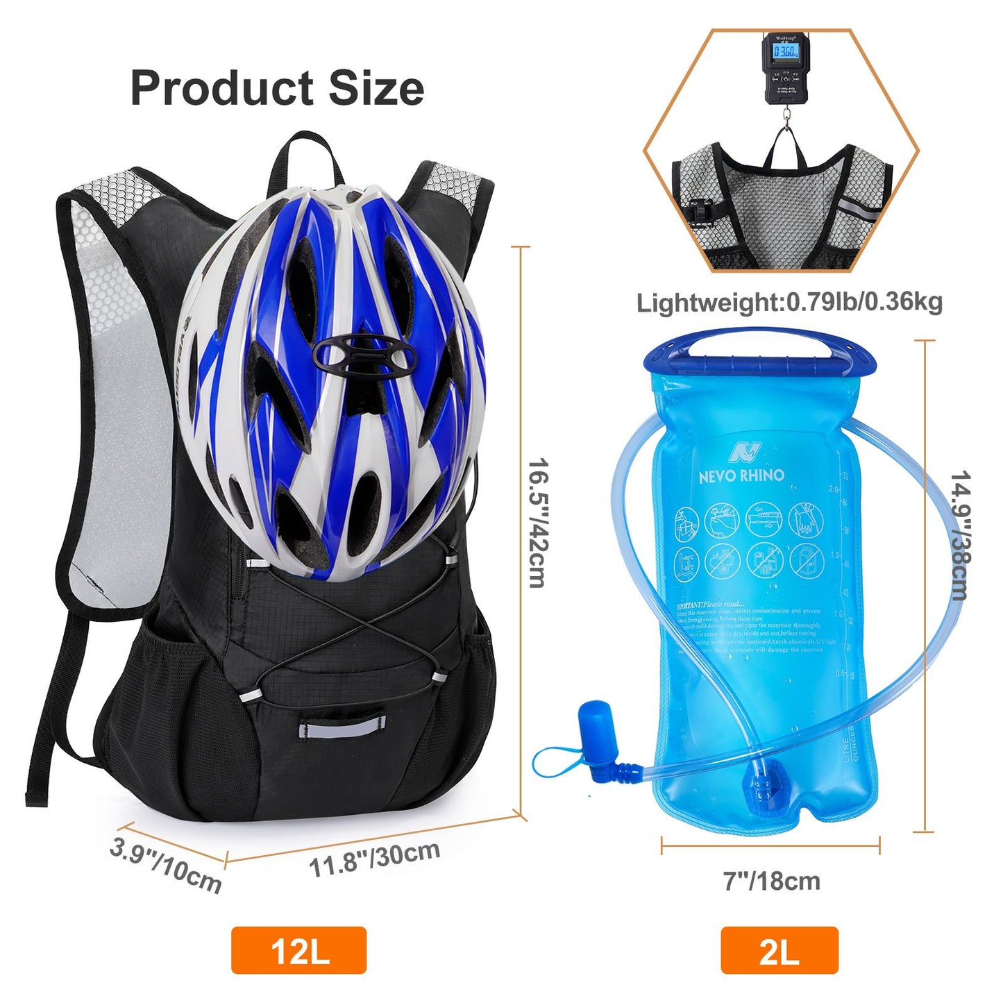 1 Mochila de Hidratação Leve, Mochila de Hidratação para Corrida com Reservatório de Água de 2L para Ciclismo