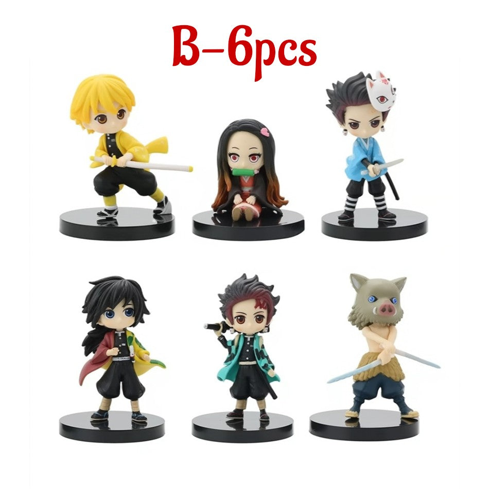 BANDAI Q Posket Boneco Atacado Demon Slayer Mini Estatueta 6pçs/12pçs/Conjuntos Kimetsu No Yaiba Pequenos Bonecos de PVC Decoração de Mesa