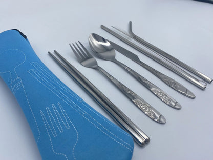 7/3 Peças Conjunto de Talheres de Aço Inoxidável para Acampamento ao Ar Livre Faca de Bife Garfo Colher para Comida Ocidental Bolsa de Pano Criativa Portátil